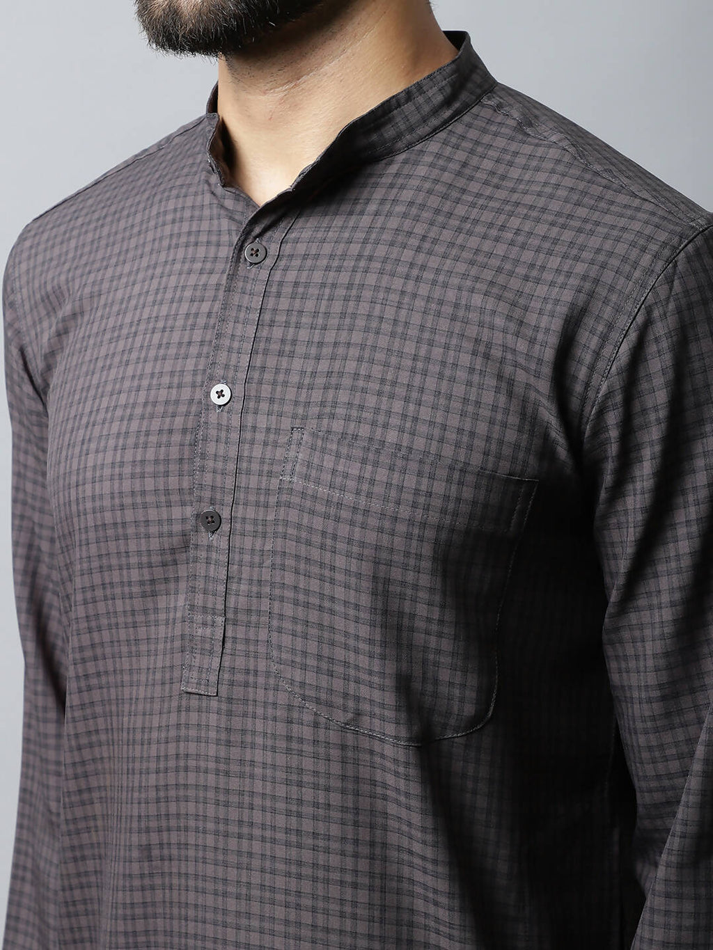 Even Apparels Black Color Pure Cotton Men's Kurta With Band Collar (CHK1166)