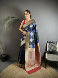 Joban Fashion Navy Blue Woven Butti Soft Silk Banarasi Silk Saree