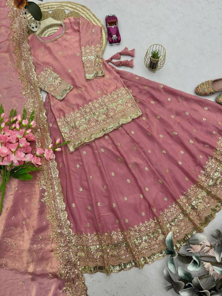 Teeya Creation Pink Color Fendy Satin Heavy Embroidery Work Wedding Wear Stitched Lehenga Choli