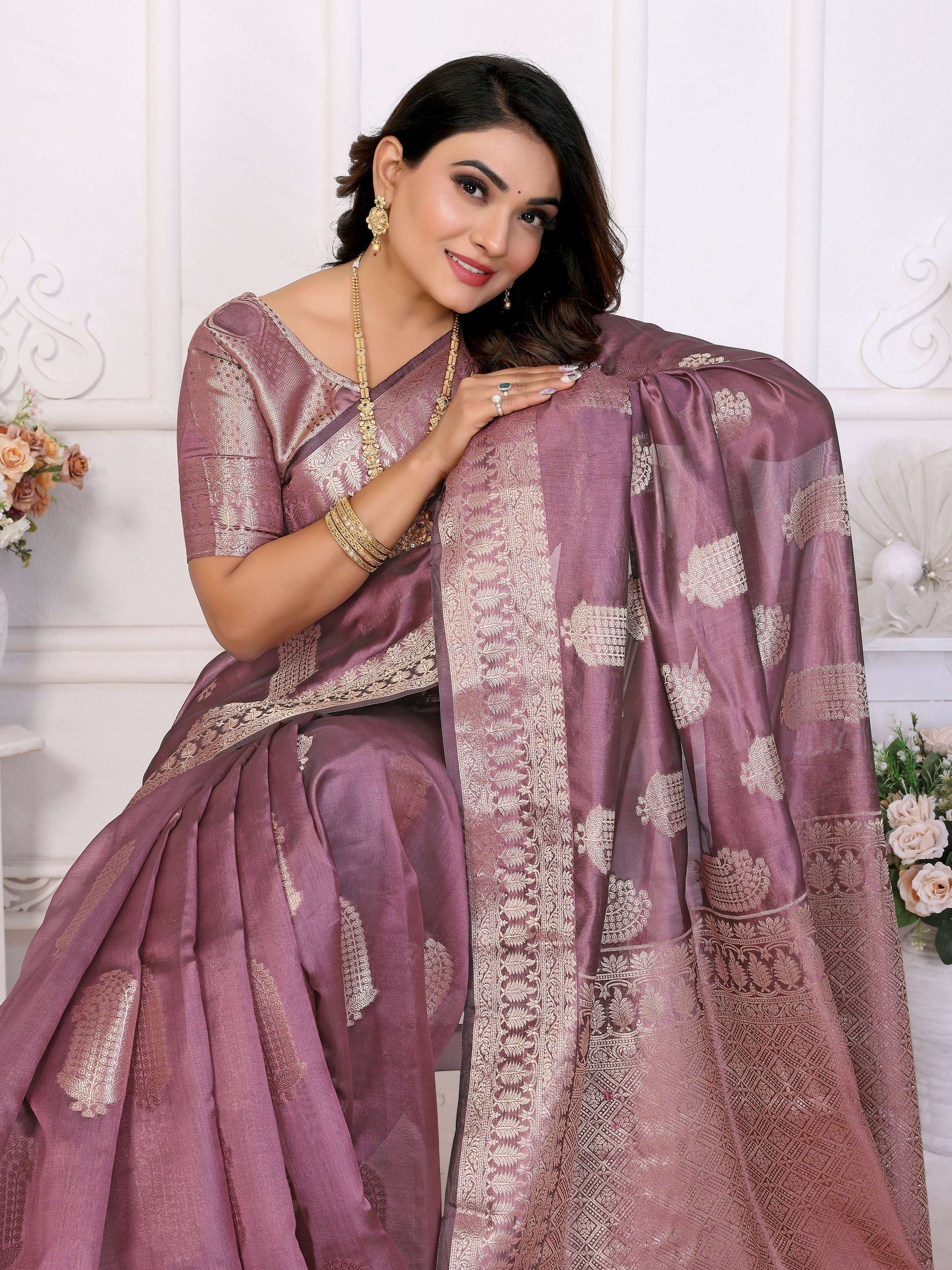 Aastha Fashion Purple Soft Organza Silk Weaving Saree