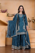 Teeya Creation Teal Color Chinon Silk Wedding Wear Trending Palazzo Set