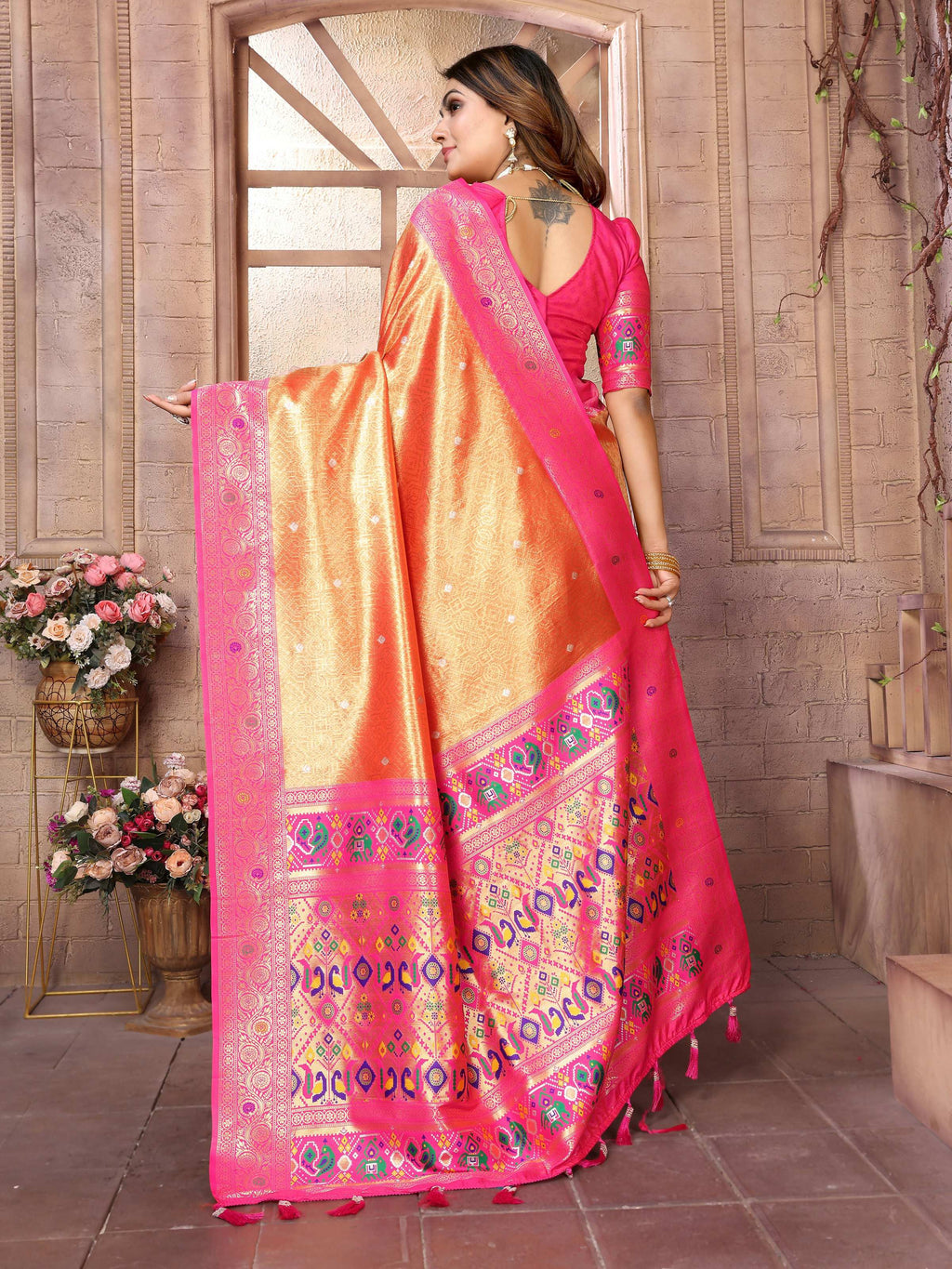 Aastha Fashion Gold Banarasi Tissue Silk Weaving Saree