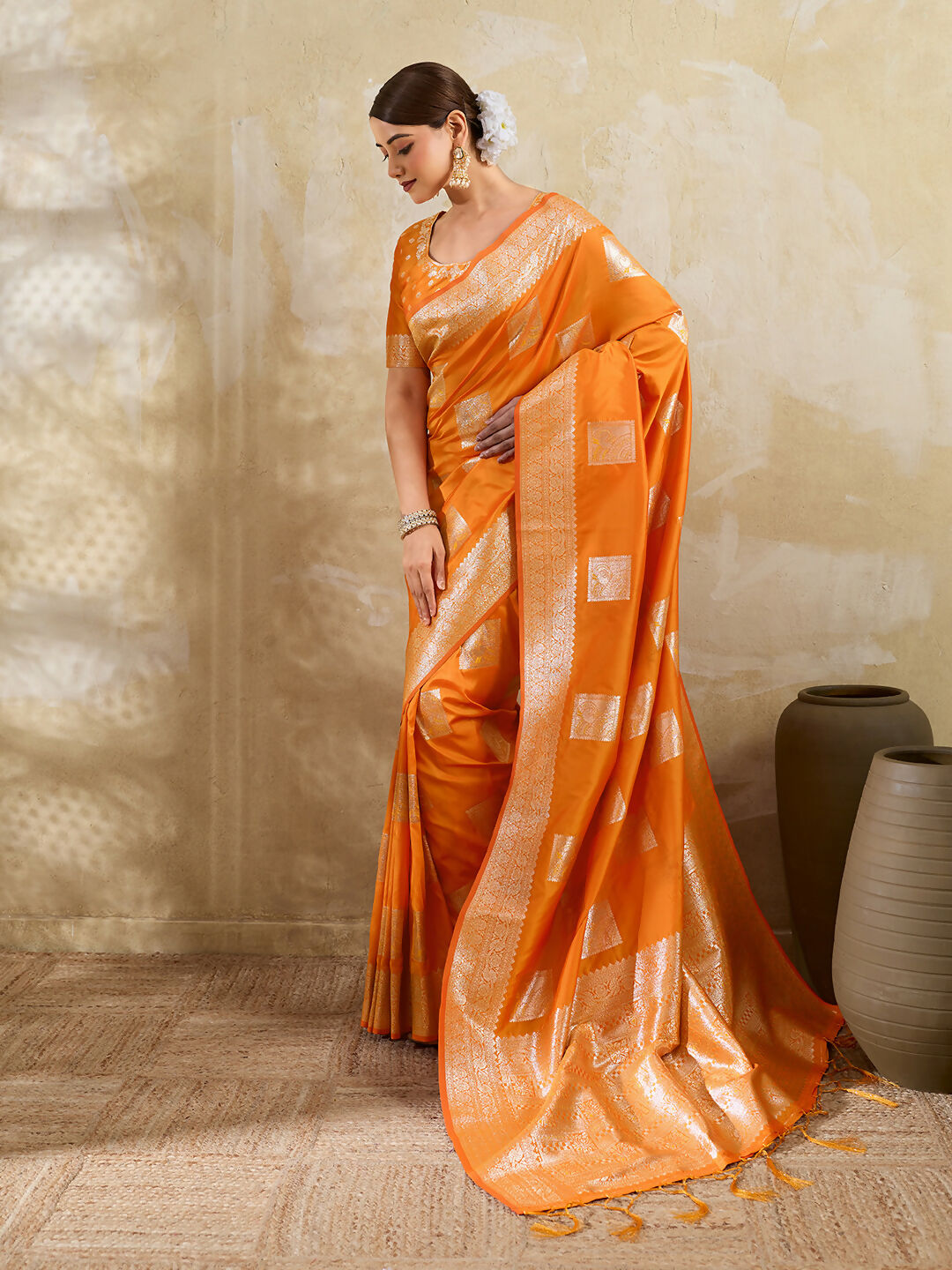 Shree Shyam Fashion Orange Silk Blend Saree