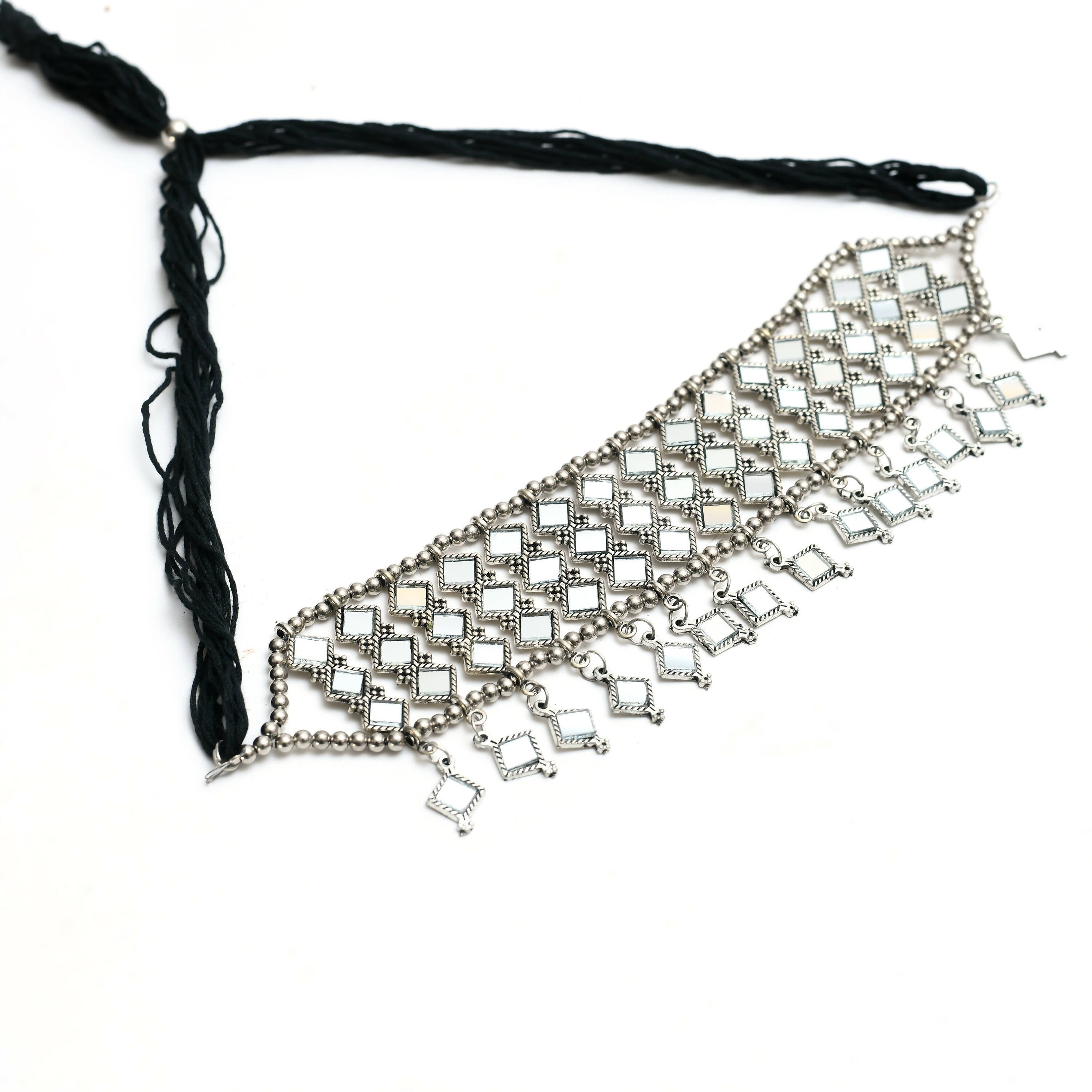 Mominos Fashion Johar Kamal Oxidised Silver-Plated Alloy Finish Mirror Choker For Women