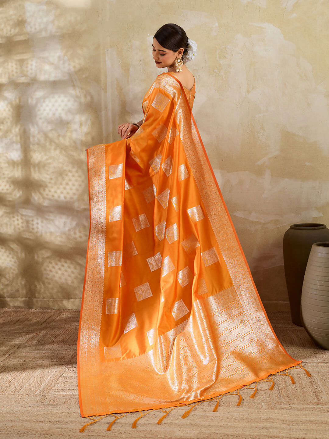 Shree Shyam Fashion Orange Silk Blend Saree