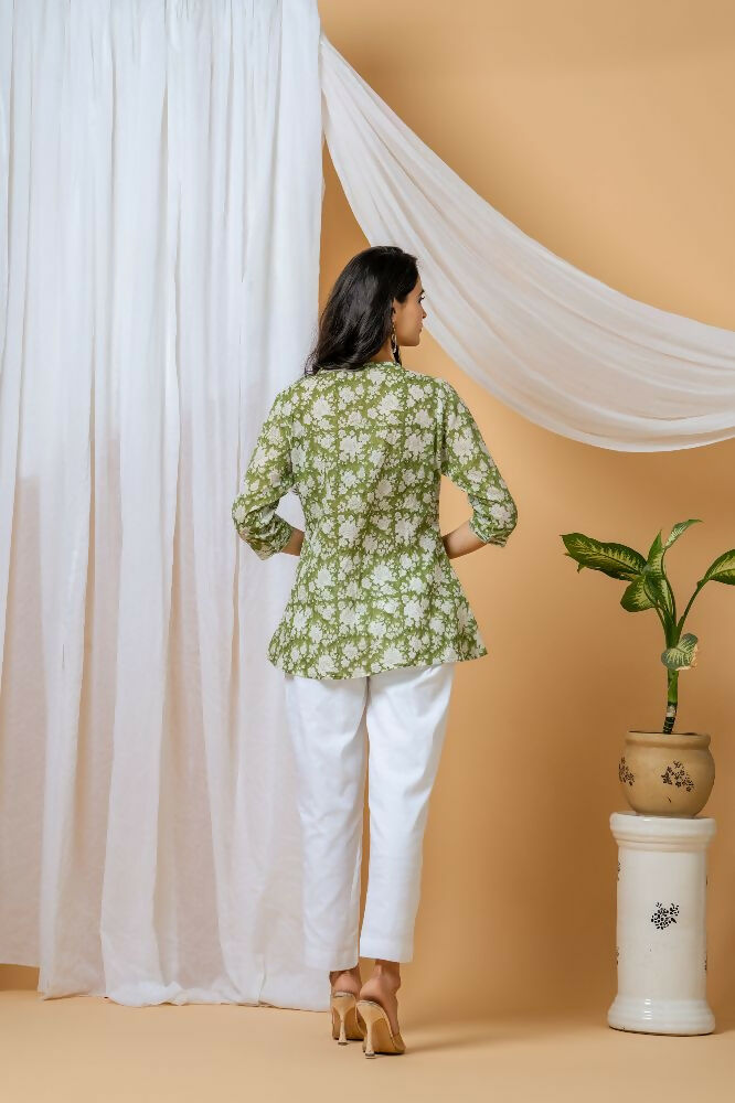 Joban Fashion Green Floral Hand Block Printed Cotton Co-Ord Set