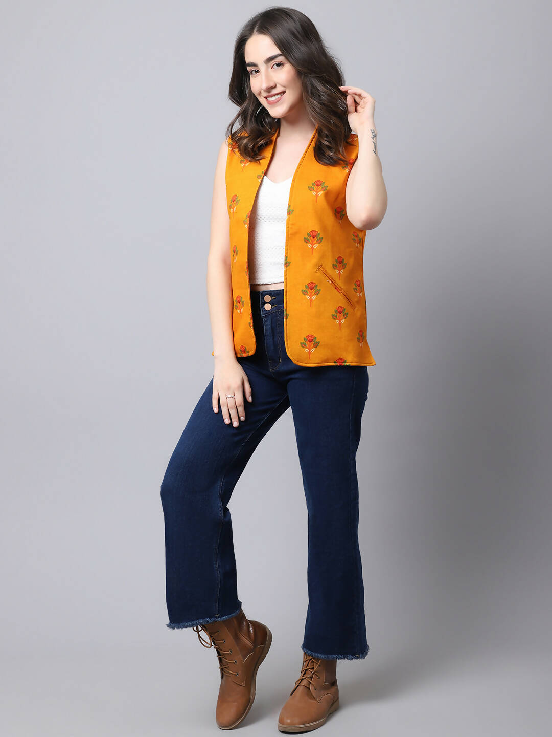 Even Apparels Yellow Viscose Rayon Open Front Waistcoat