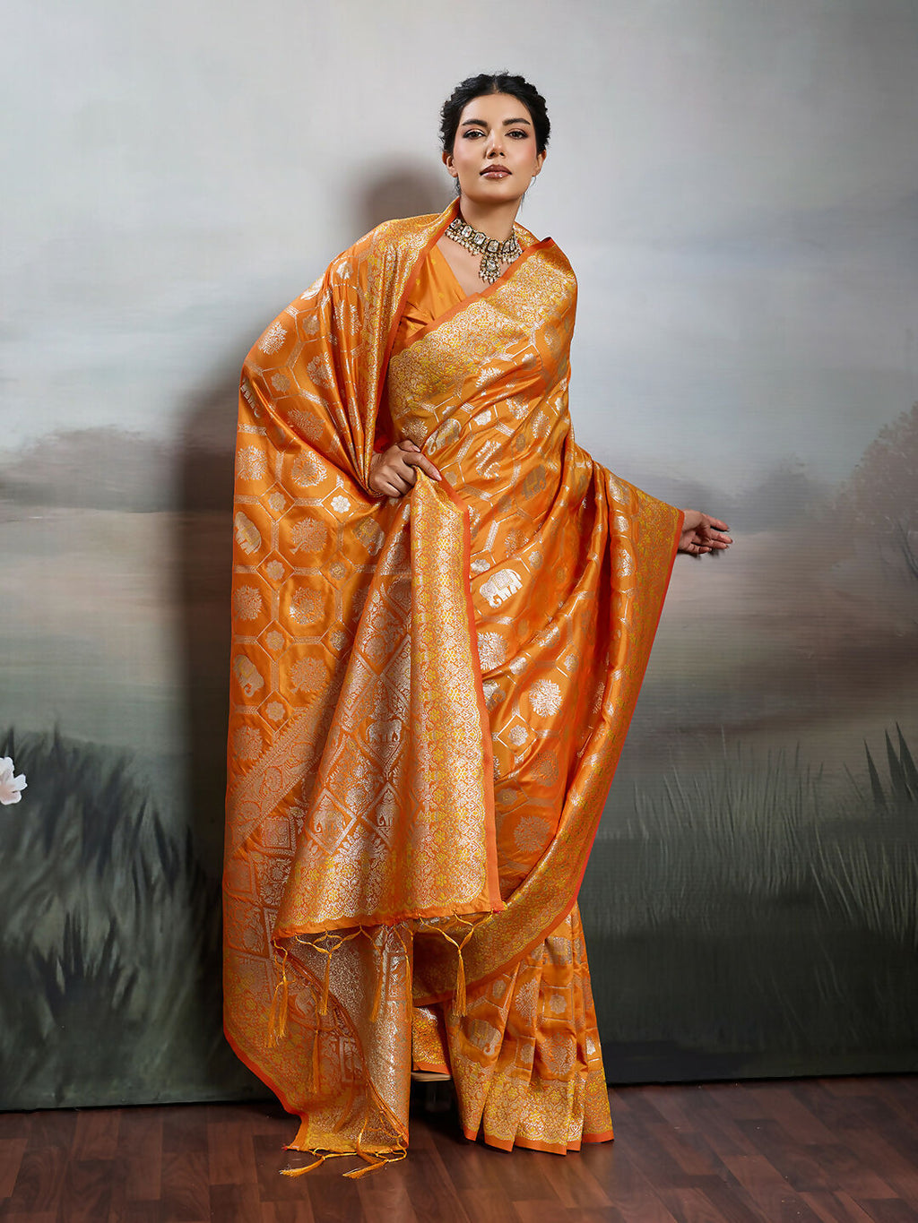 Shree Shyam Fashion Orange Silk Blend Saree