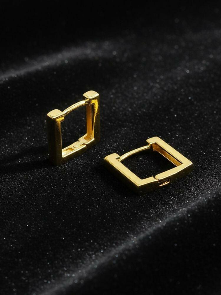 NVR Men's Gold Plated Geomatric Shaped Hoop Earrings