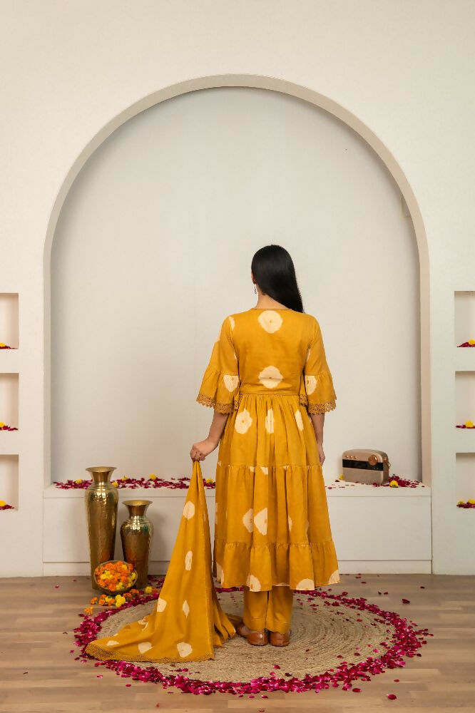 Joban Fashion Musard Yellow Tie & Dye Cotton Suit Set