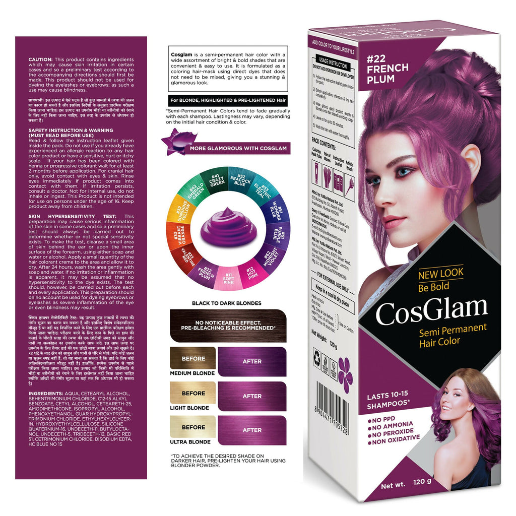 Cosglam Semi Permanent Hair Color for Women & Men (#22 French Plum)