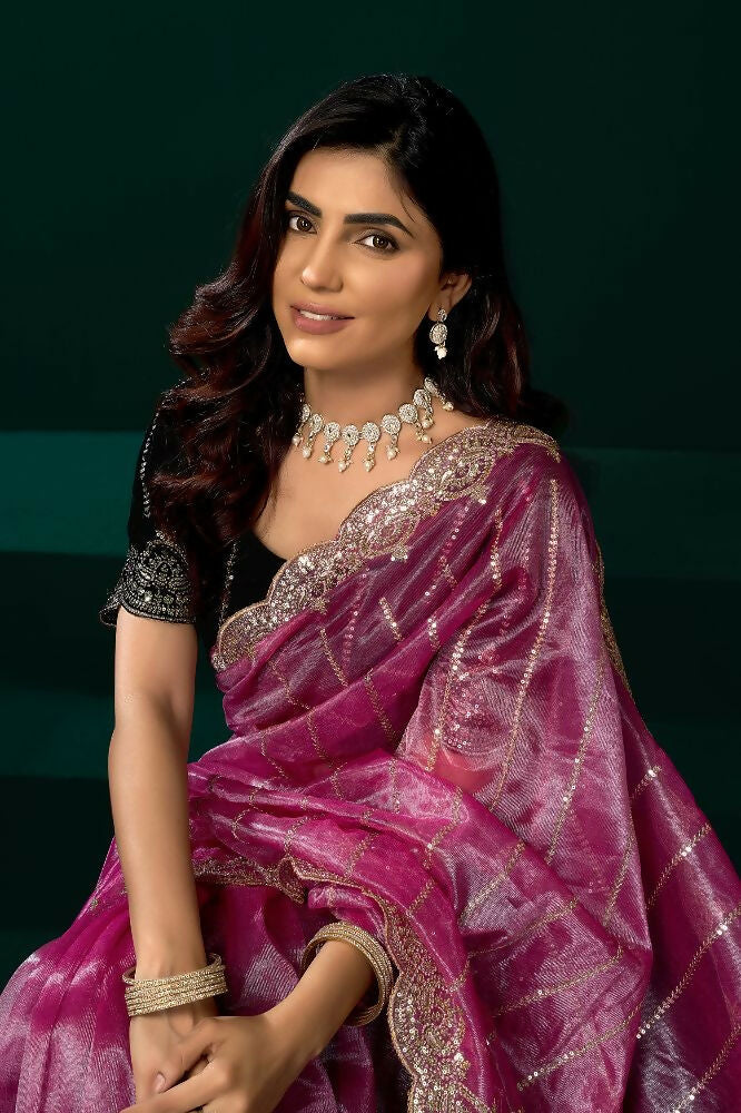 Joban Fashion Pink Net Party Wear Sarees