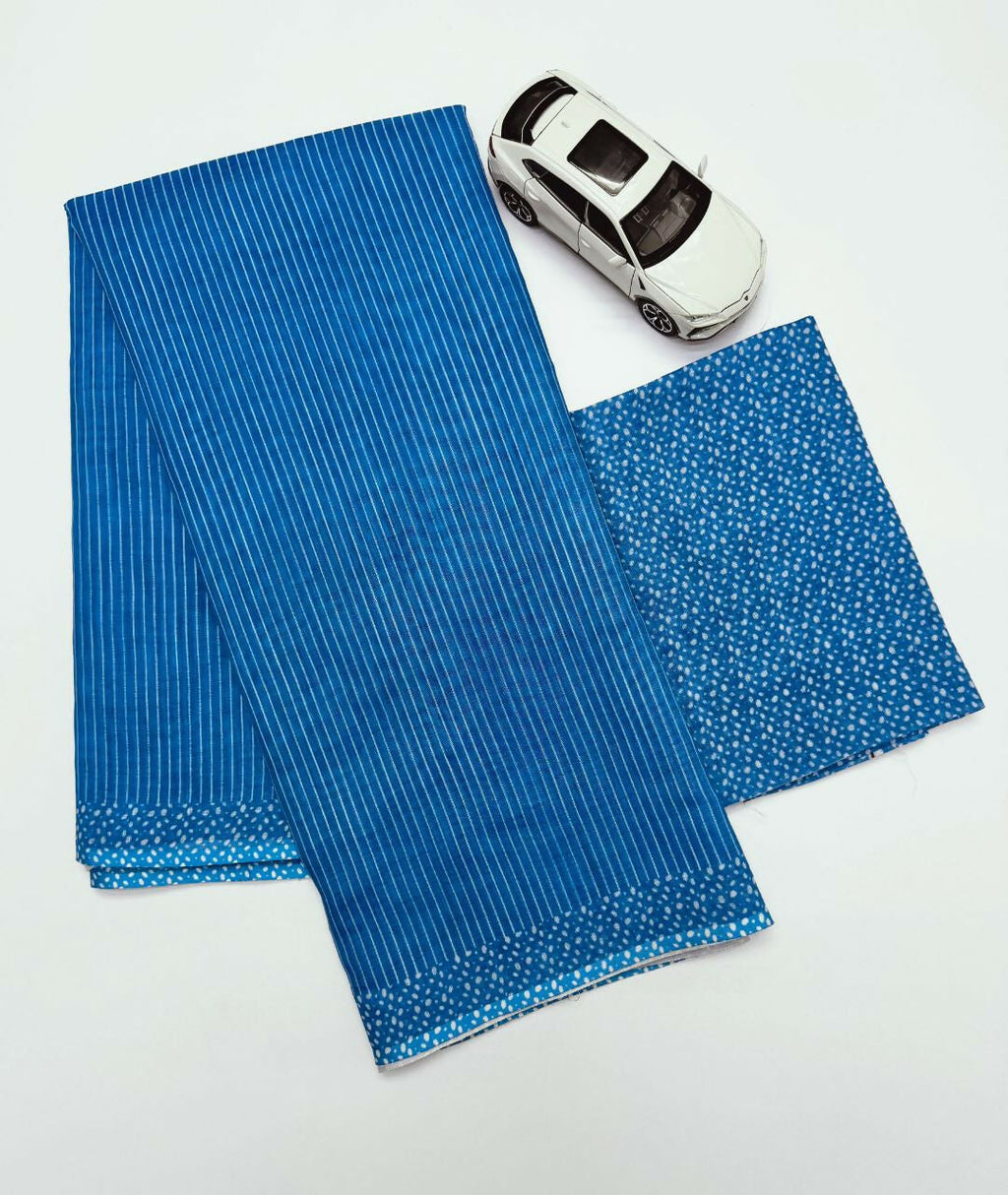 Prime Volt Women's Blue Digital Print Soft Linen Saree With Blouse