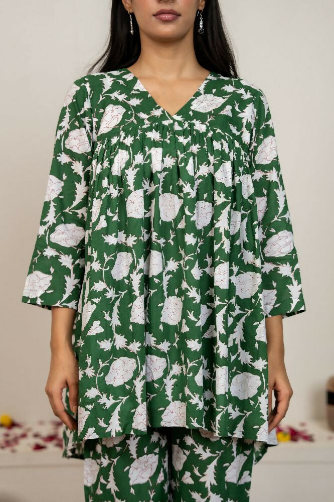 Joban Fashion Green Hand Block Printed Cotton Co-Ord Set