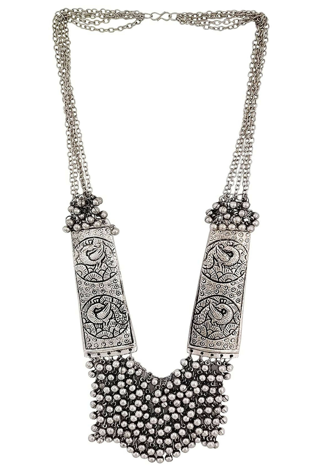 Mominos Fashion Joharkamal Oxidised Ghungroo Design Long Statement Necklace For Women & Girls