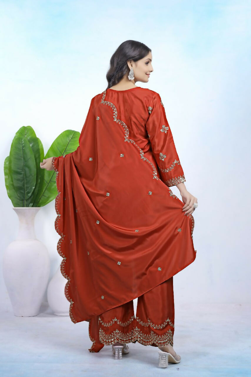 Joban Fashion Maroon Crepe Embroidered Sharara Set