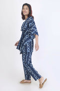 Breathables Women’S Loungewear Kaftan Cotton Blue Abstract Print Co-Ord Set