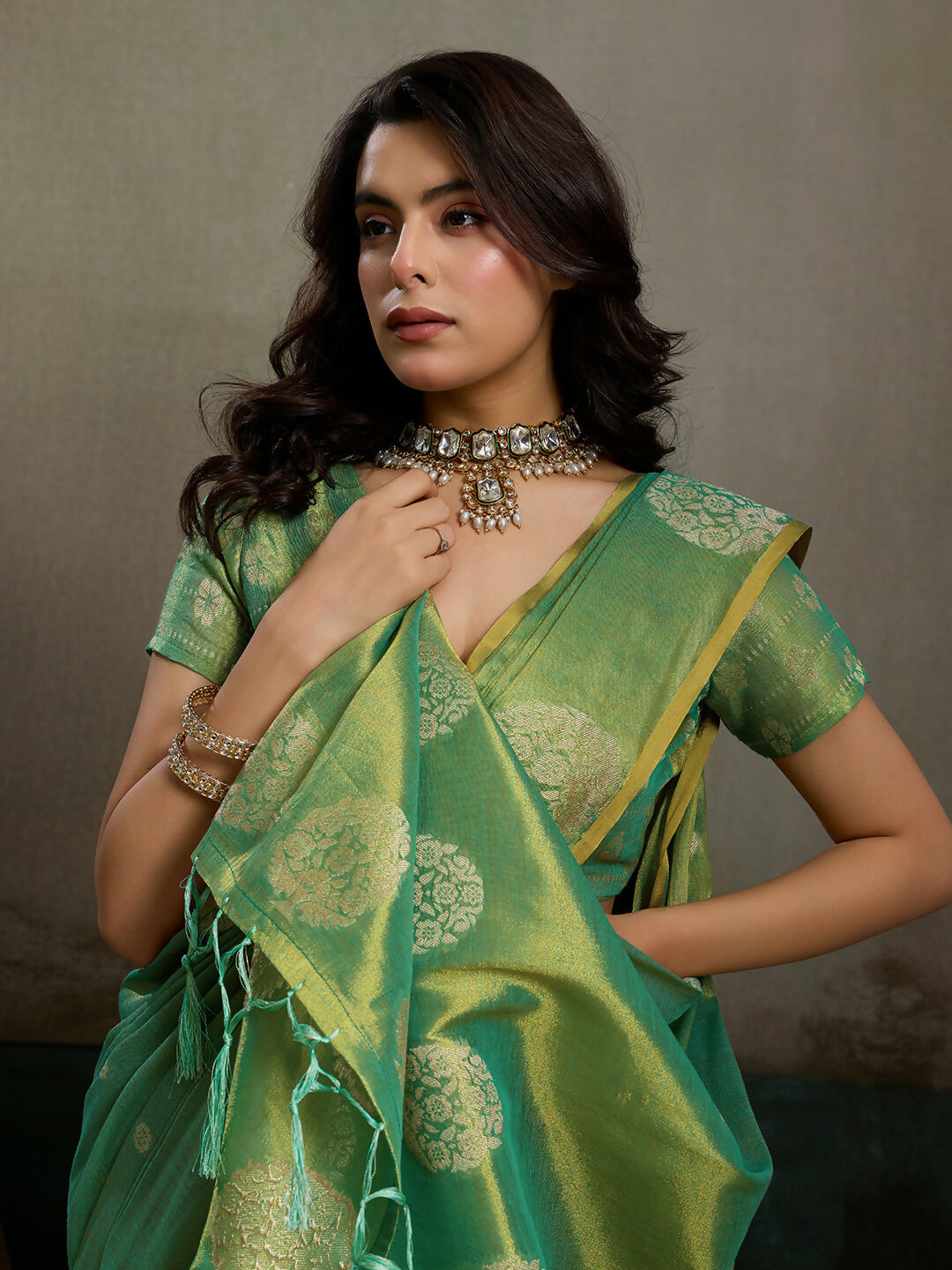 Shree Shyam Fashion Green Tissue Silk Saree