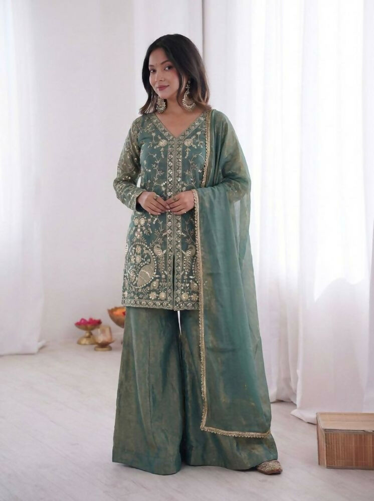 Teeya Creation Teal Color Fendy Silk Embroidery Work Wedding Wear Salwar Suit