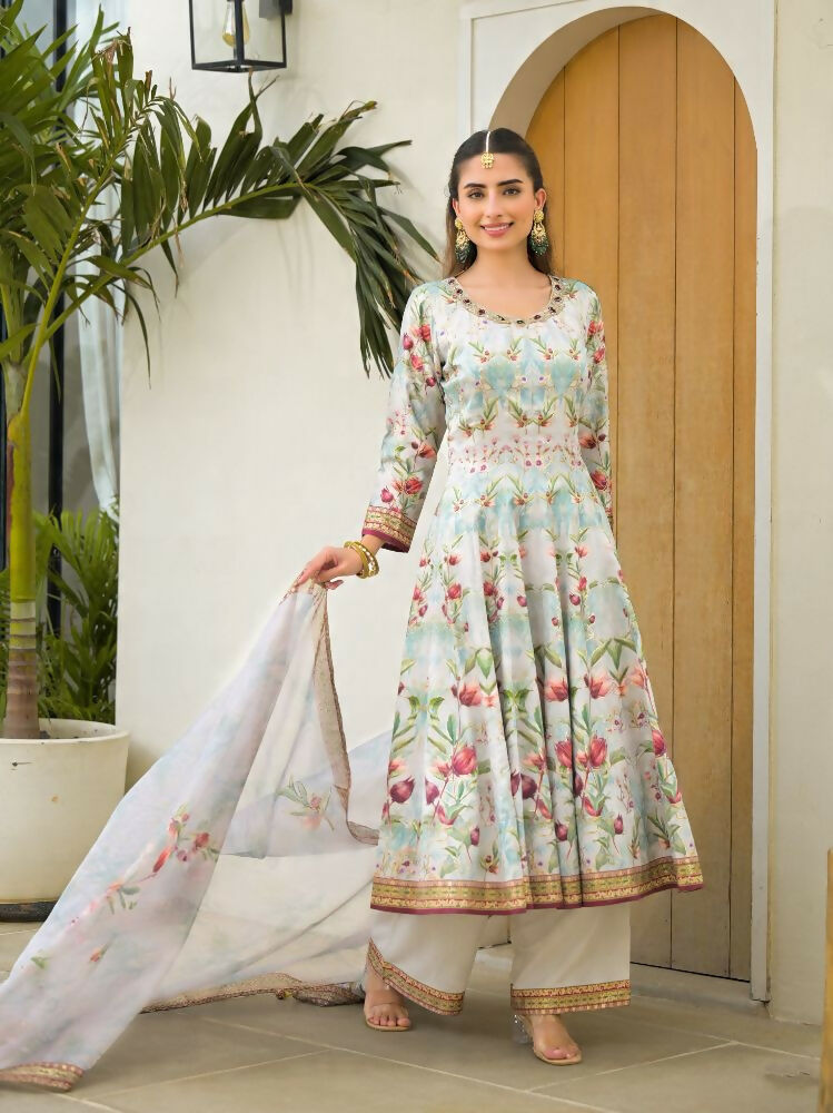 Functional Designer Sky Jam Silk Anarkali suit with Dupatta-Anbazaar