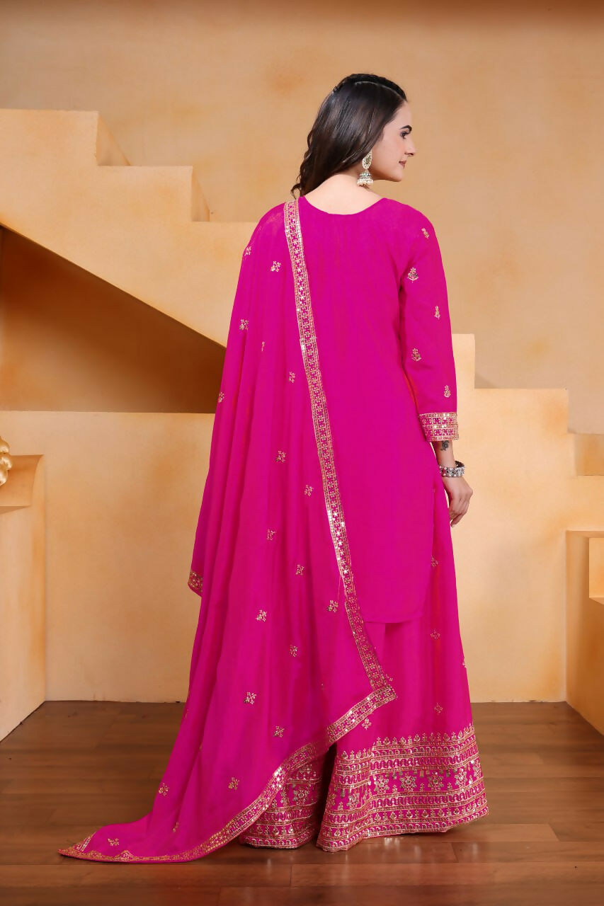 Teeya Creation Pink Color Chinon Silk Wedding Wear Trending Palazzo Set