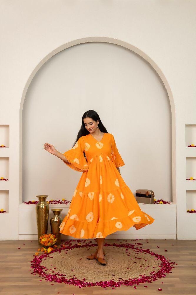 Joban Fashion Orange Tie & Dye Cotton Dress