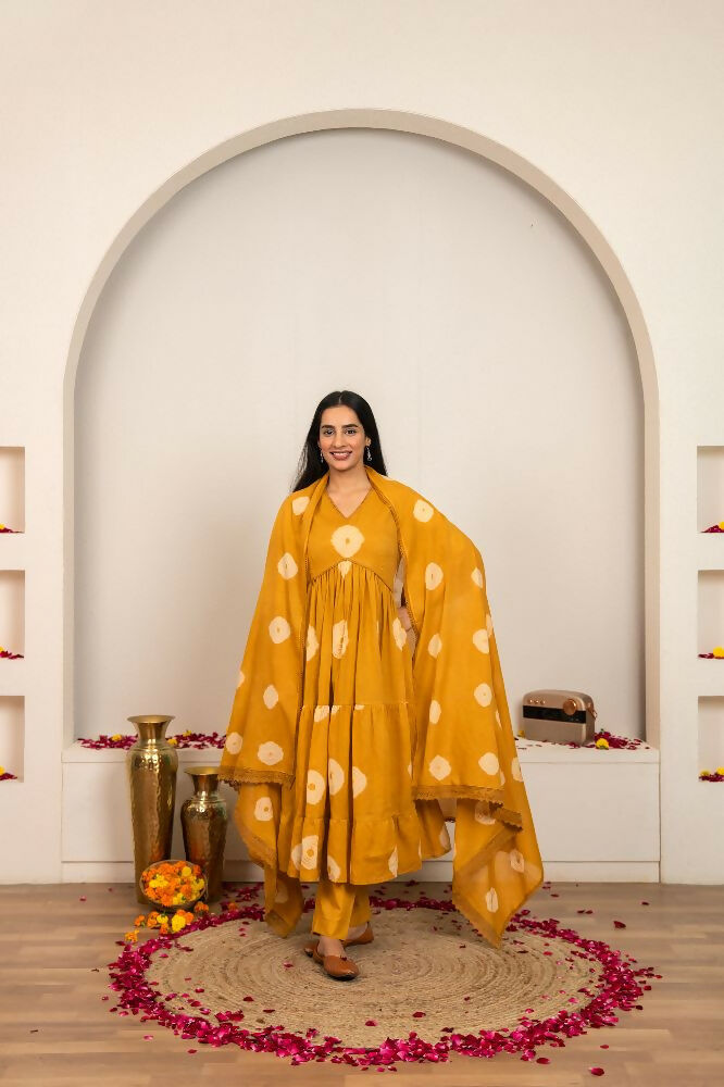 Joban Fashion Musard Yellow Tie & Dye Cotton Suit Set