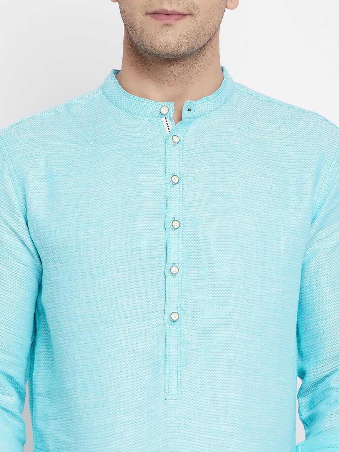 Even Apparels Pure Cotton Men's Kurta in Blue Color With Band Collar