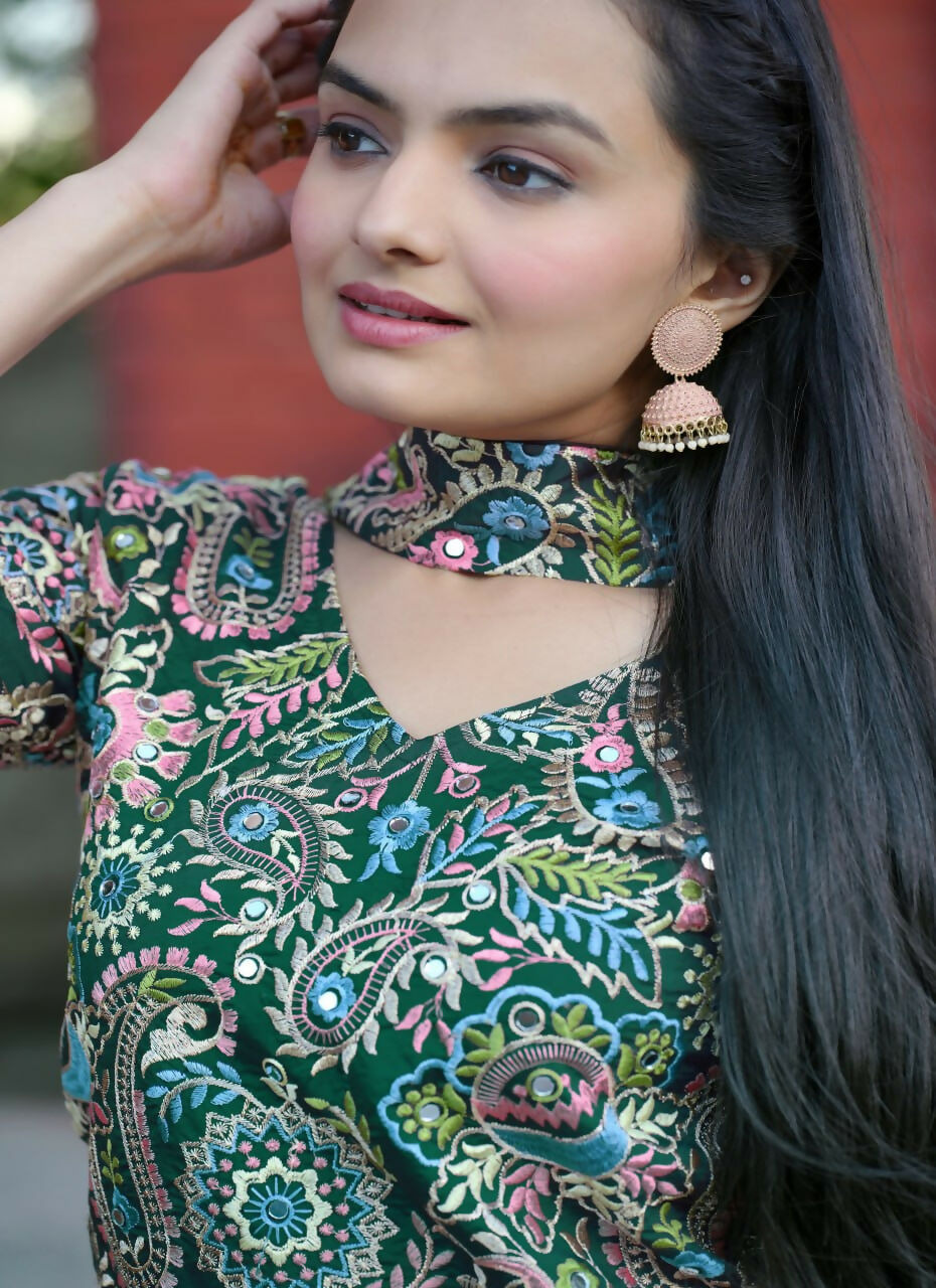 Joban Fashion Green Silk Embroidered Sharara Set