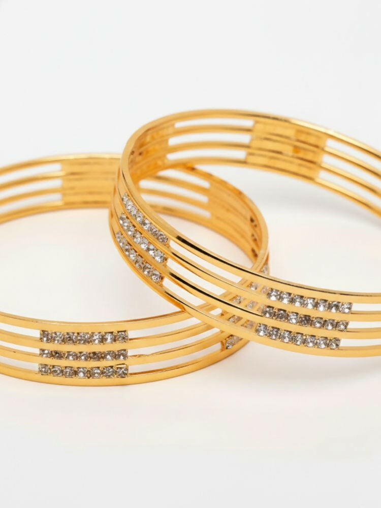 NVR Women Set of 2 Gold Plated CZ Stone Kada Bangle