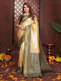 Aastha Fashion Cream Tissue Silk Woven Saree