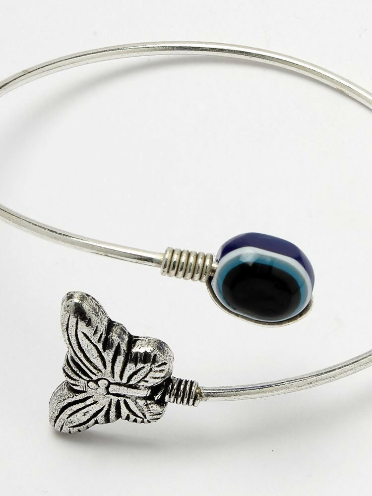 NVR Women Rhodium Plated Evil Eye Kada Bracelet