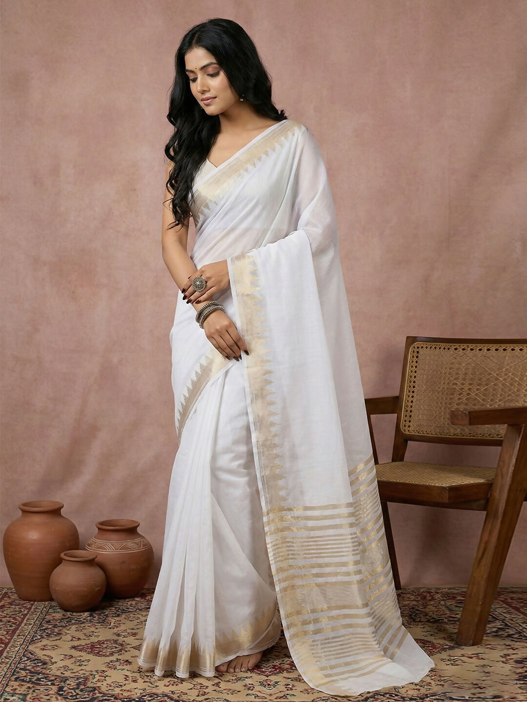 Shree Shyam Fashion White Cotton Saree