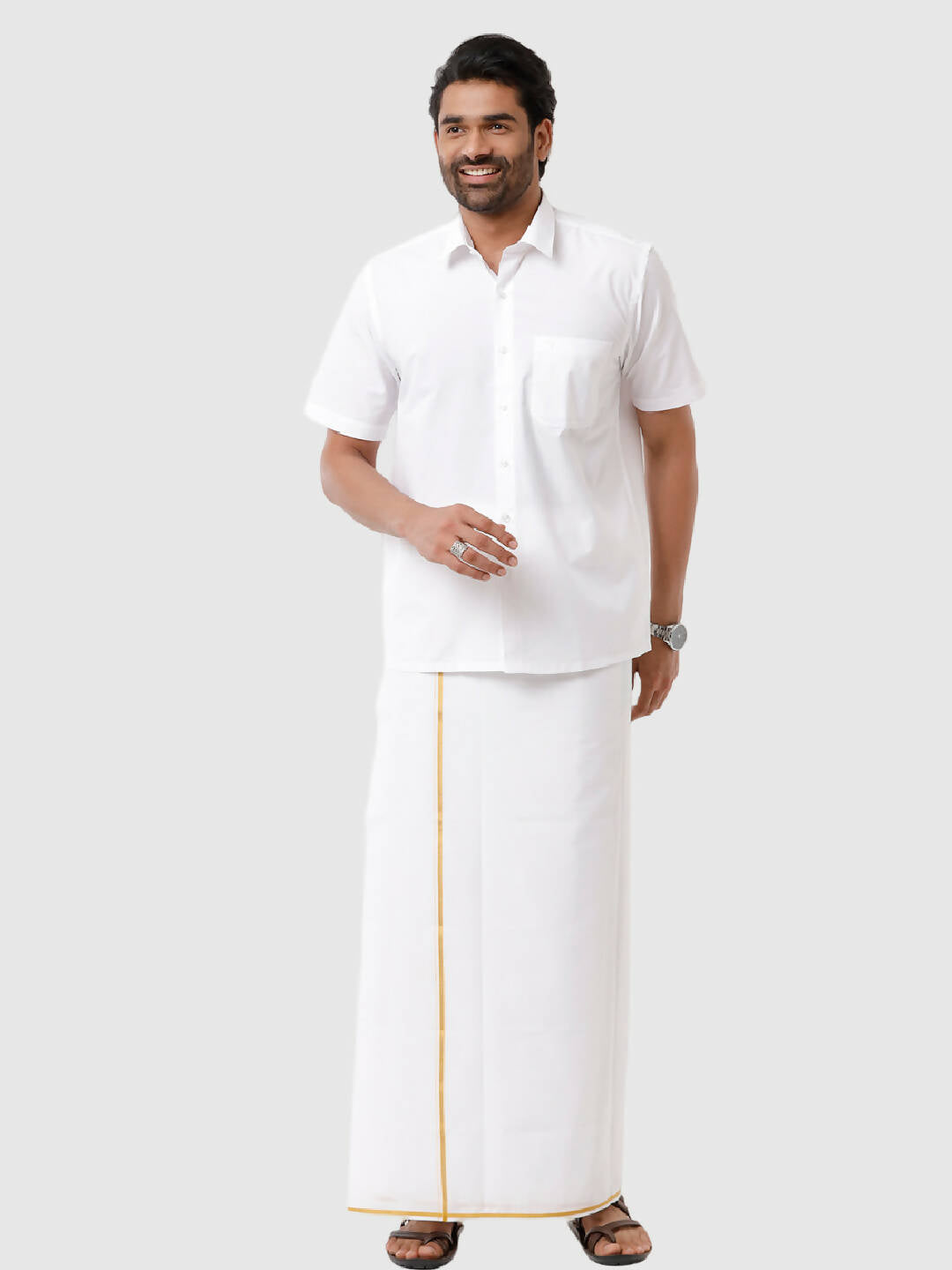 Ramraj Cotton Mens Half Sleeve Formal Poly Cotton White Shirt