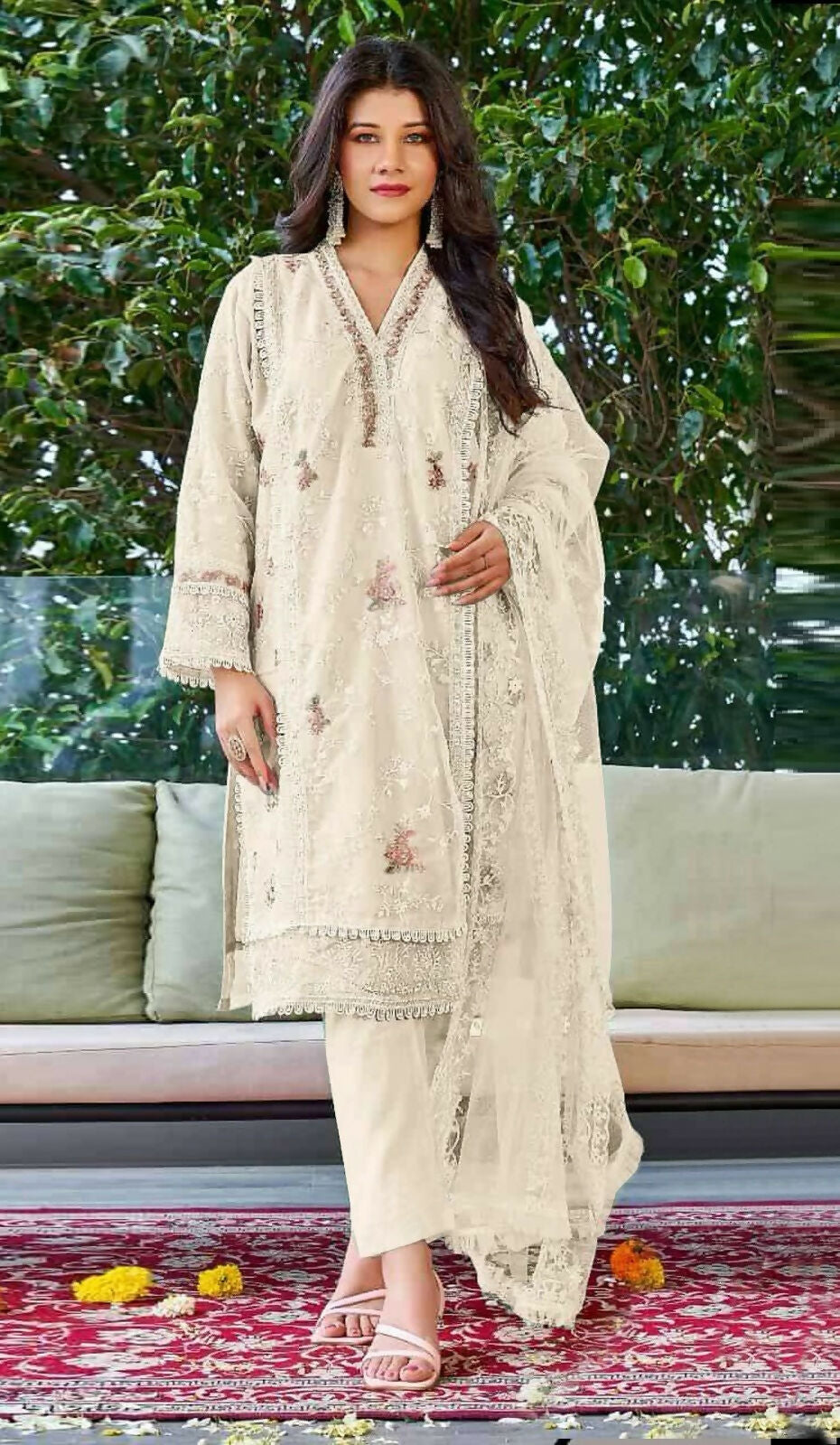Anaita Off_white Embroidered Organza Stitched Salwar Suit