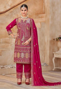 Anaita Rani Pink Vichitra Silk Readymade Suit with Embroidery & Lace Work
