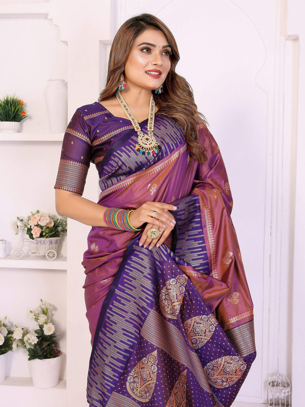 Aastha Fashion Purple South Soft Silk Zari Weaving Saree