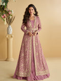 Evanik Pink Chinon Silk With Embroidered Work Gown With Shrug & Belt