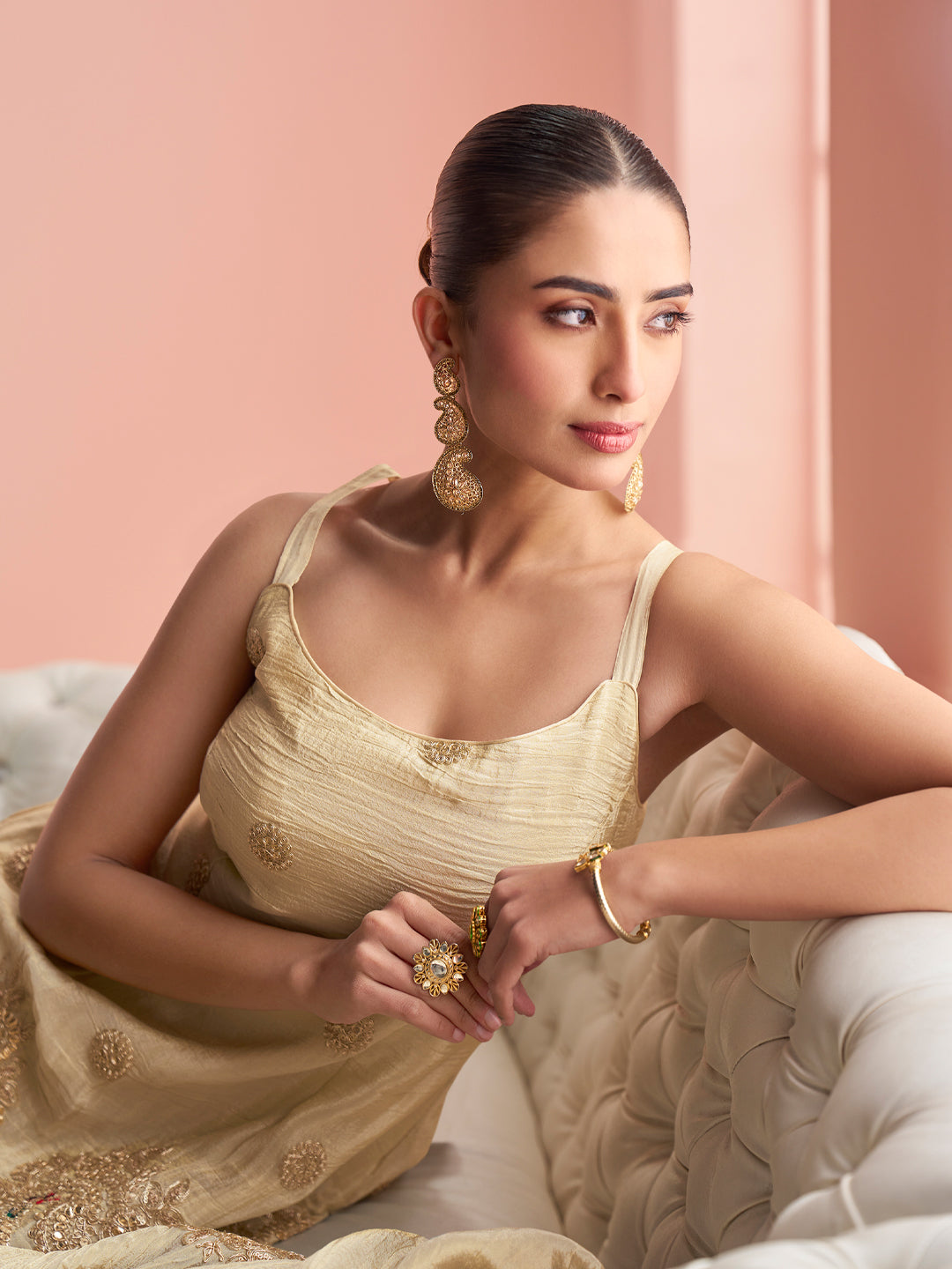 Evanik Cream Cosmos with Coding Sequence With thread Work Palazzo Set