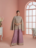Evanik Women Mauve & Gold Printed Cape Style Kurta With Flared Palazzo Pants