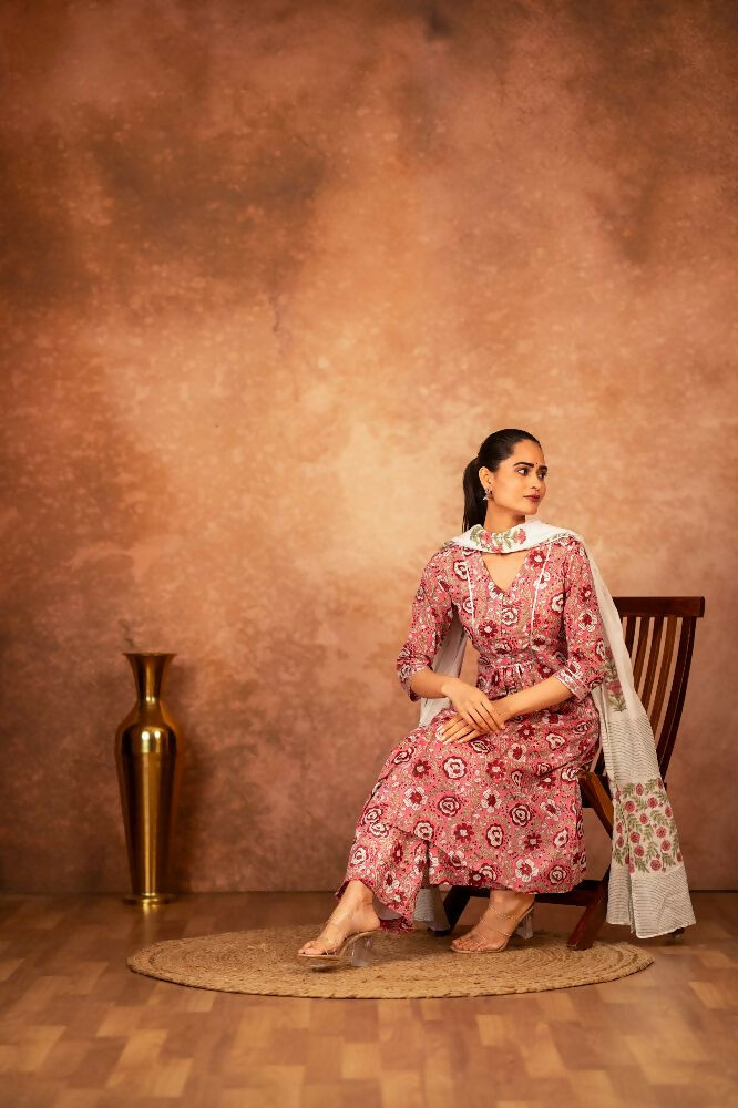 Joban Fashion Pink Hand Block Printed Cotton Suit Set