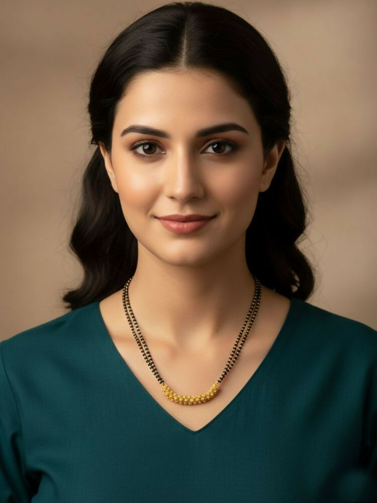 NVR Women Gold Plated Black Beaded Mangalsutra