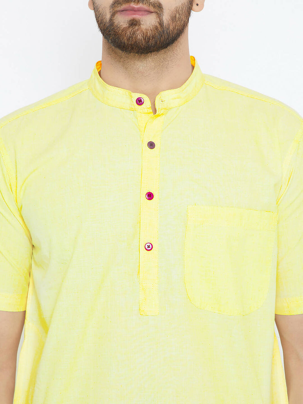 Even Apparels Yellow Color Pure Cotton Men's Kurta With Band Collar
