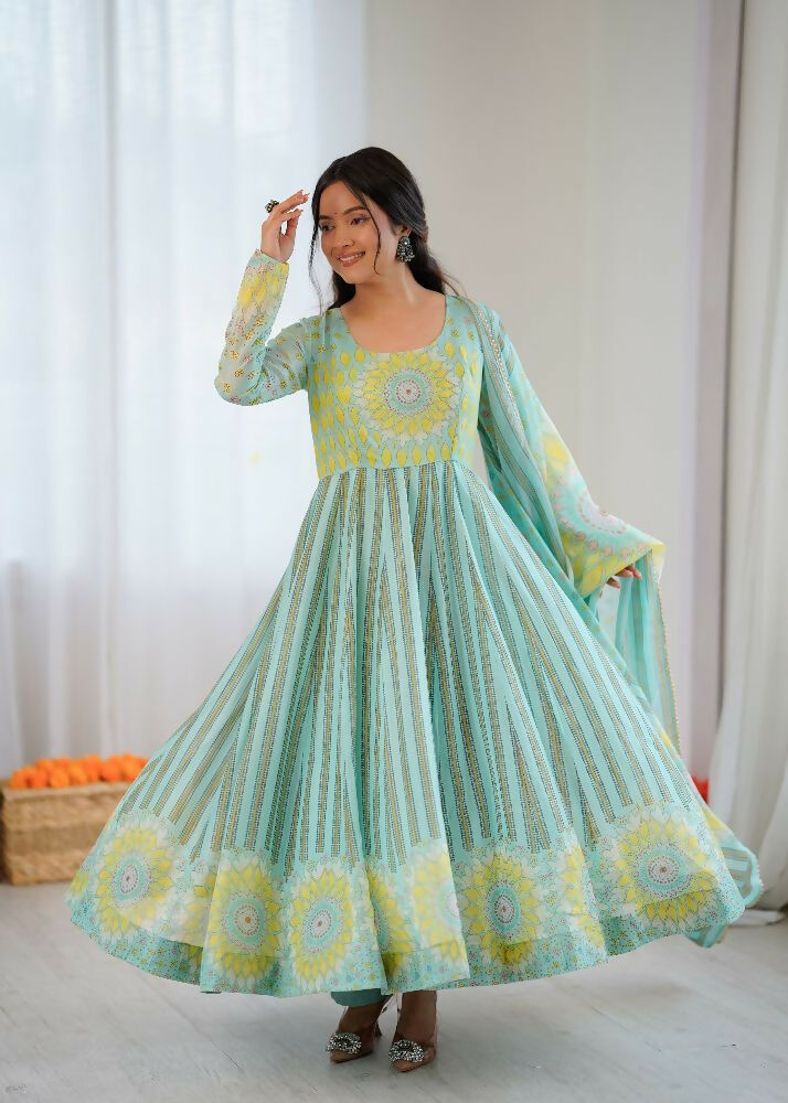 Teeya Creation Sky Soft Organza Digital Printed Party Wear Long Gown