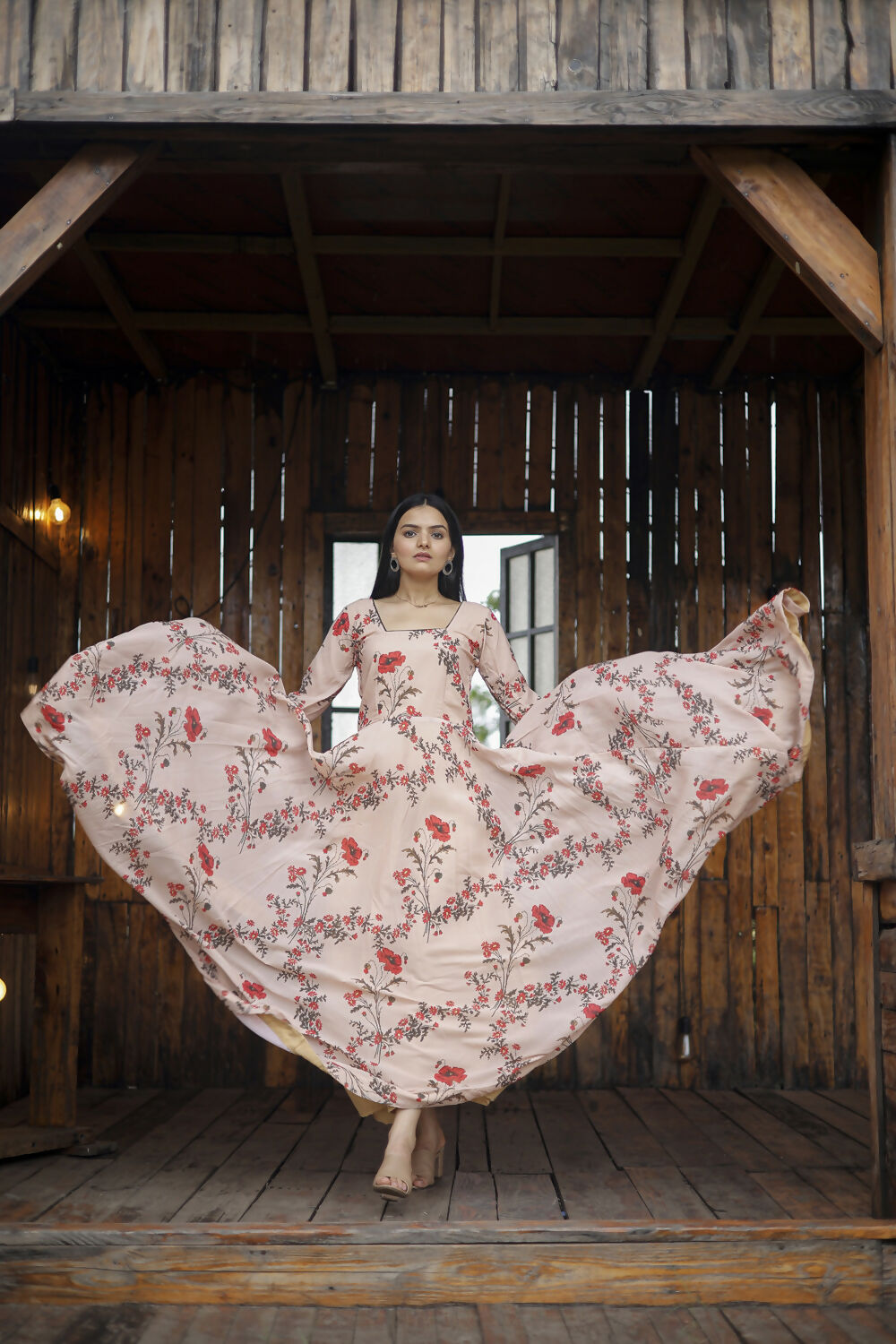 Aayaa Designer Printed Georgette Full Flare Gown With Dupatta - Multi Color