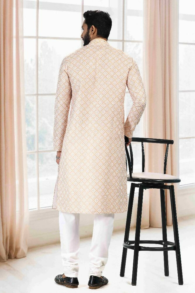 Raivat Ethnic Cotton Thread Work Kurta Pajama In Yellow Colour