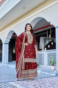 Teeya Creation Maroon Color Chinon Silk Heavy Embroidery Work Wedding Wear Sharara