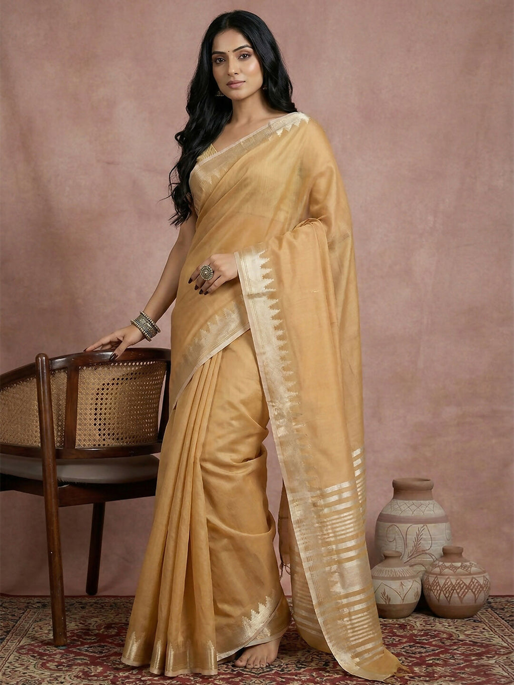 Shree Shyam Fashion Golden Cotton Saree