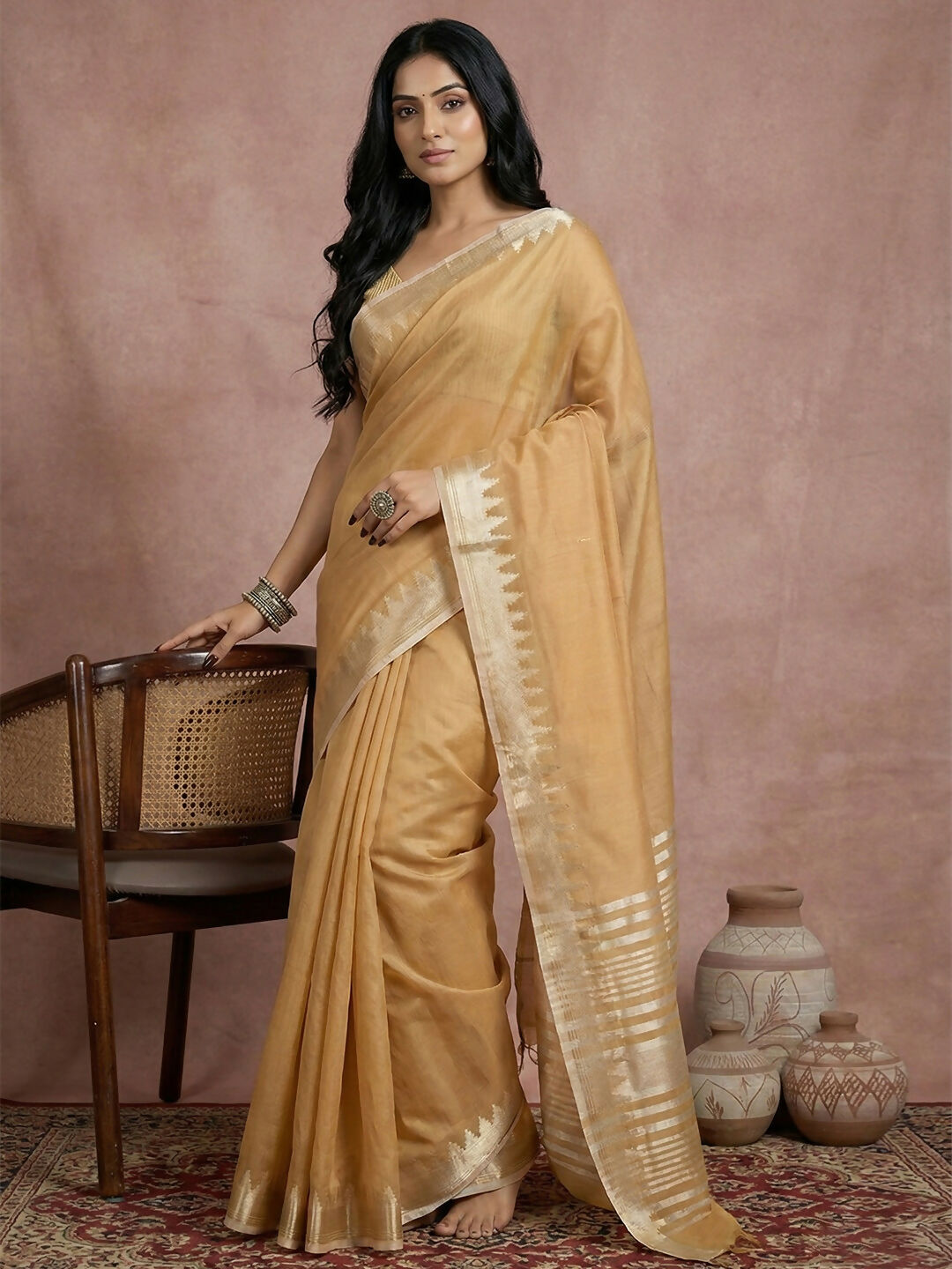Shree Shyam Fashion Golden Cotton Saree