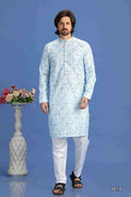 Raivat Ethnic Cotton Embroidery Kurta Pajama In Sky Blue Colour